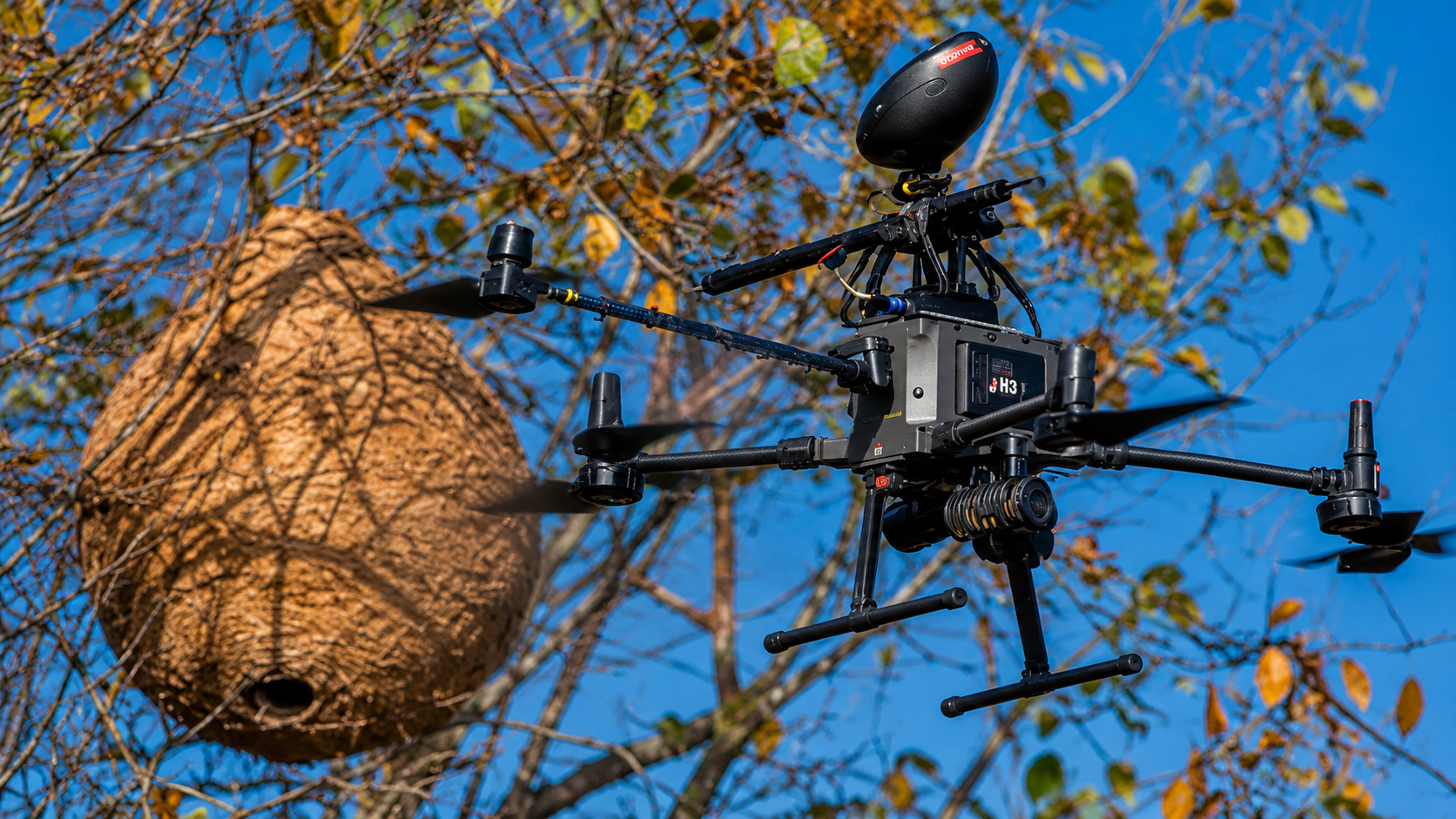 Destruction nid de frelons par drone — Alpes Frelons